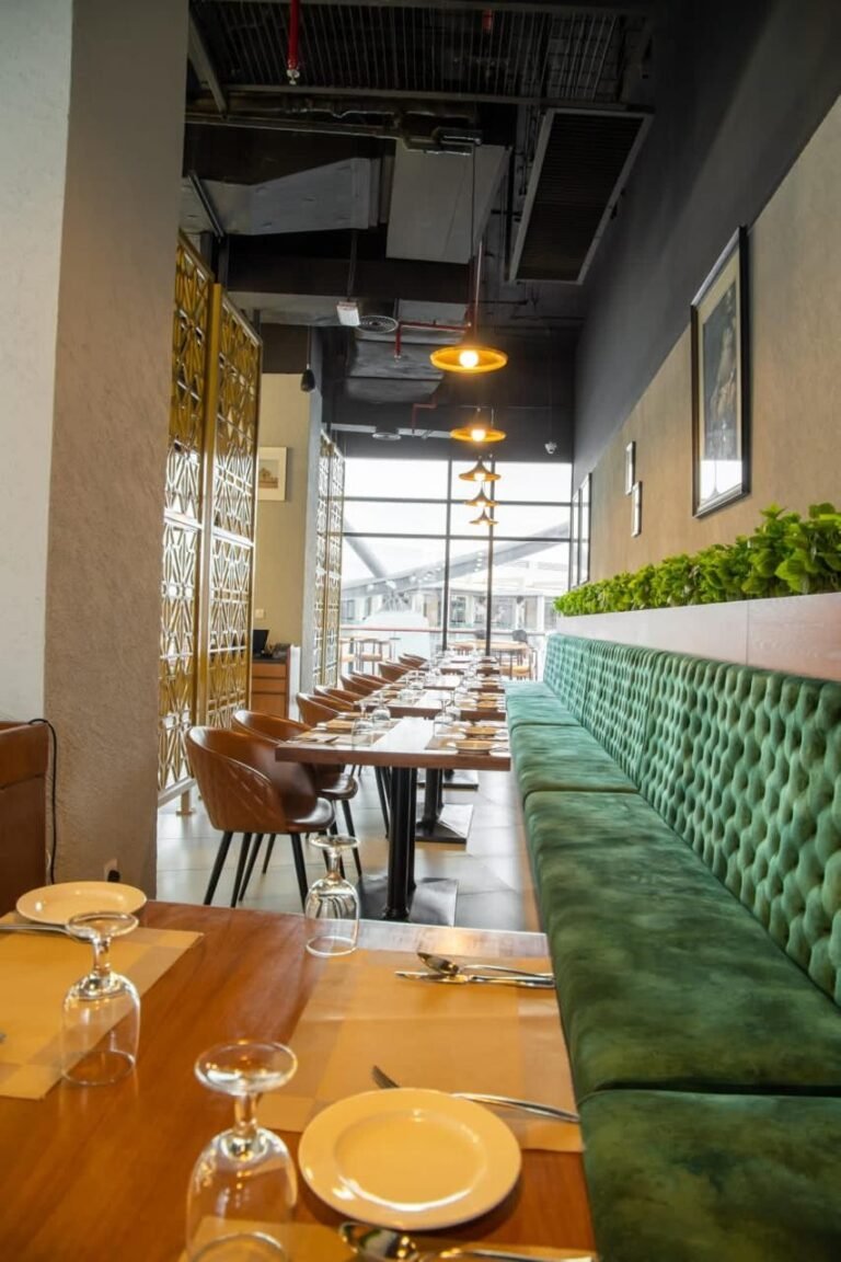 Banquette booths by the windows – Pepper Mill Restaurant – Yas Mall, Abu Dhabi